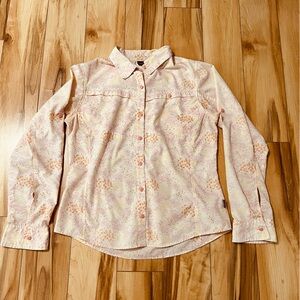 Patagonia Womens Sz 12 Button Front Camp Shirt Peach Floral Cotton/poly Blend